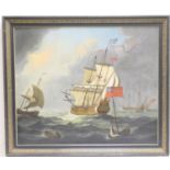 Follower of Peter Monamy, 19th Century man-o-war heading out into a storm, oil on canvas, relined,
