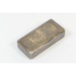 Russian niello silver snuff box, third quarter 19th Century, rectangular form, the hinged cover