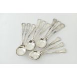 Twelve late Victorian silver Kings pattern soup spoons, by Mappin & Webb, Sheffield 1894, weight