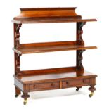 Victorian mahogany buffet, circa 1860, having three rectangular shelves supported on scroll carved