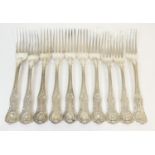 Ten silver Kings pattern table forks, all London hallmarks and comprising: 1 x Savory, 1833, 4 x