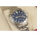 Omega Seamaster gent's stainless steel quartz wristwatch, having a 45mm blue wavy dial with baton