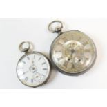 Victorian silver gent's open faced pocket watch, London 1869, engine turned silver dial with