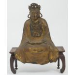 Chinese gilt lacquered bronze figure of Guanyin, early Ming Dynasty, hollow cast, her head adorned
