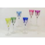 Eastern European set of six harlequin overlay hock glasses, height 21.5cm (Viewing is by appointment
