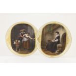 Pair of pictorial plaques in Vienna style, each decorated with a printed painterly panel, hand