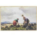 Charles J Mcauley (Irish, 1910-99), Stacking peat, oil on board, signed, 19.5cm x 29.5cm,