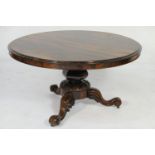 Victorian rosewood pedestal breakfast table, circa 1845-60, the well figured circular top with