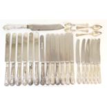 Thirteen Kings pattern silver handled steel dinner knives, Victorian and later, various marks;