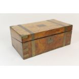 Victorian burr walnut and brass bound writing box, circa 1880, the top with a presentation