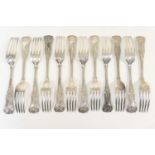 Twelve George V silver Kings pattern table forks, by Mappin & Webb, Sheffield 1913/14, each engraved