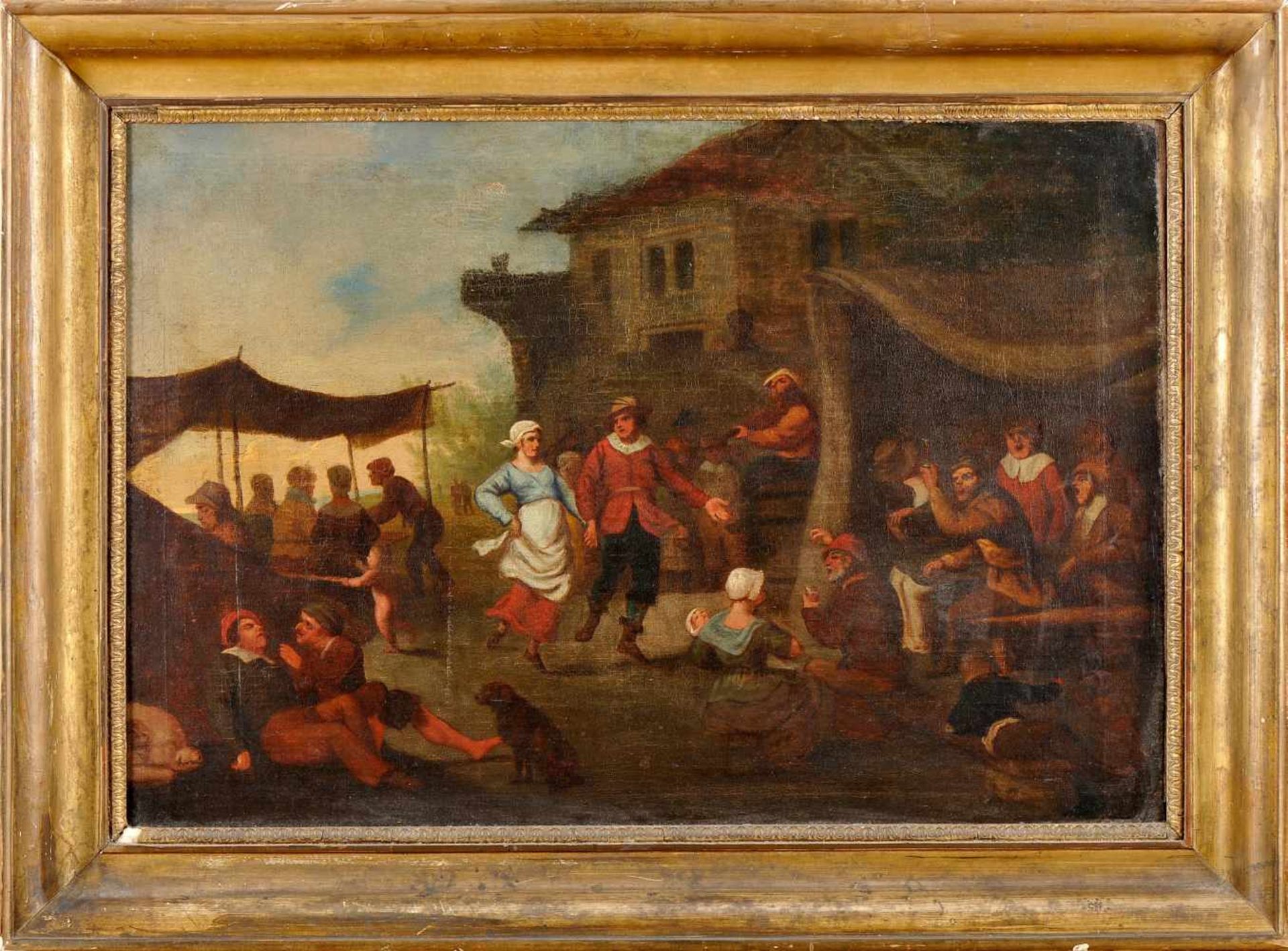 Figures outside the tavern
