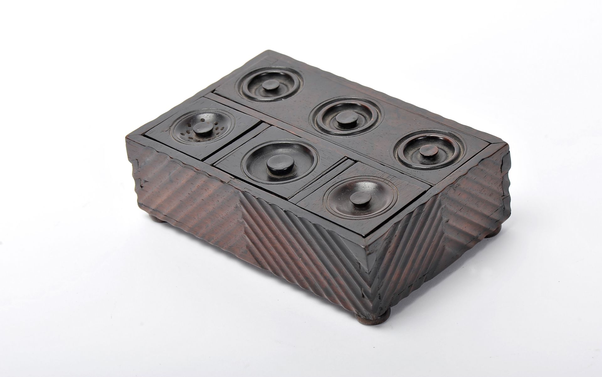An InkstandAn Inkstand, Brazilian rosewood, side panels with ripple moulded decoration, top part
