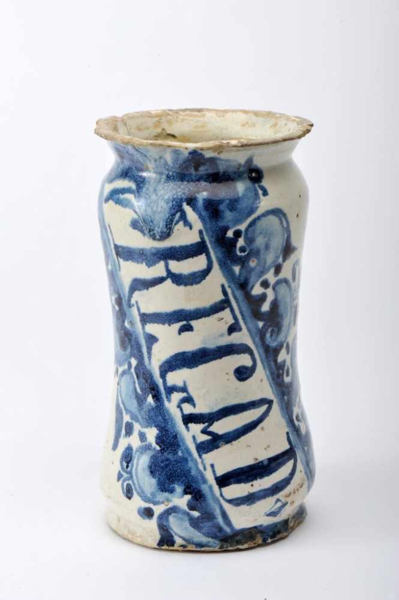 A Pharmacy PotA Pharmacy Pot, faience, blue «baroque cartouche» decoration with REGAD inscription,