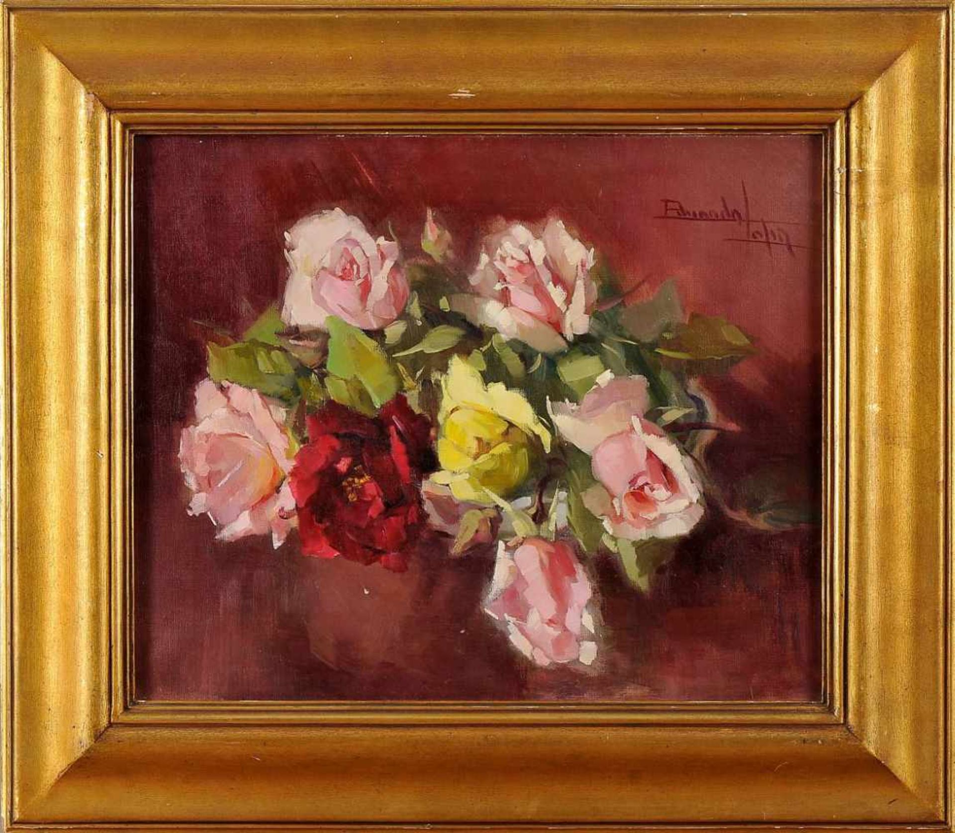 EDUARDA LAPA - 1896-1976EDUARDA LAPA - 1896-1976, Still Life - Roses, oil on canvas, minor faults on