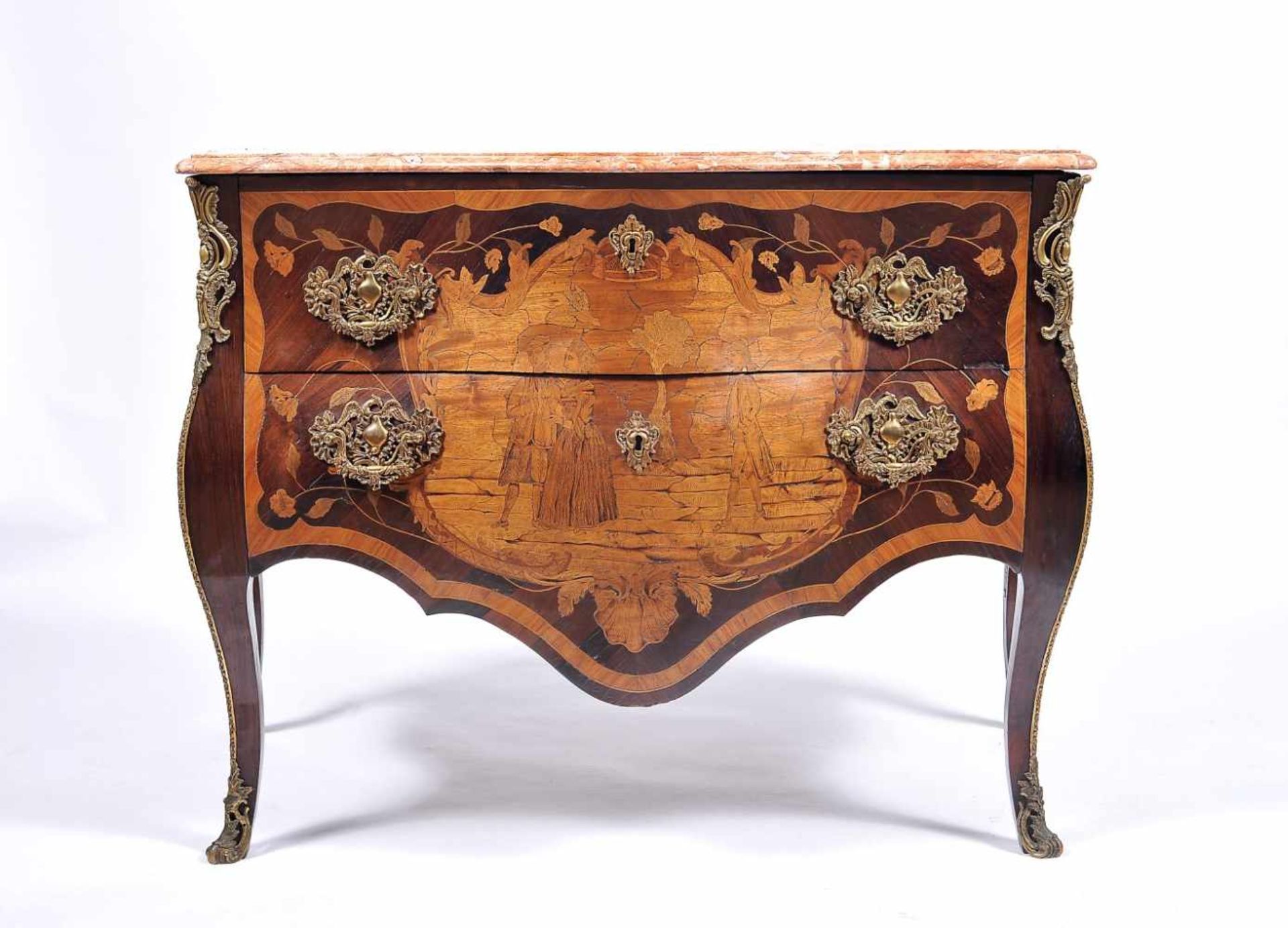 A Pair of CommodesA Pair of Commodes, Louis XV style, Brazilian rosewood, mahogany, boxwood and - Bild 6 aus 6