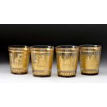 Four Faceted BeackersFour Faceted Beackers, glass, gilt decoration "Court scenes", interior with