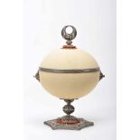 A BoxA Box, Moorish style, ostrich egg, 800/1000 filigree silver mounts with Mediterranean coral