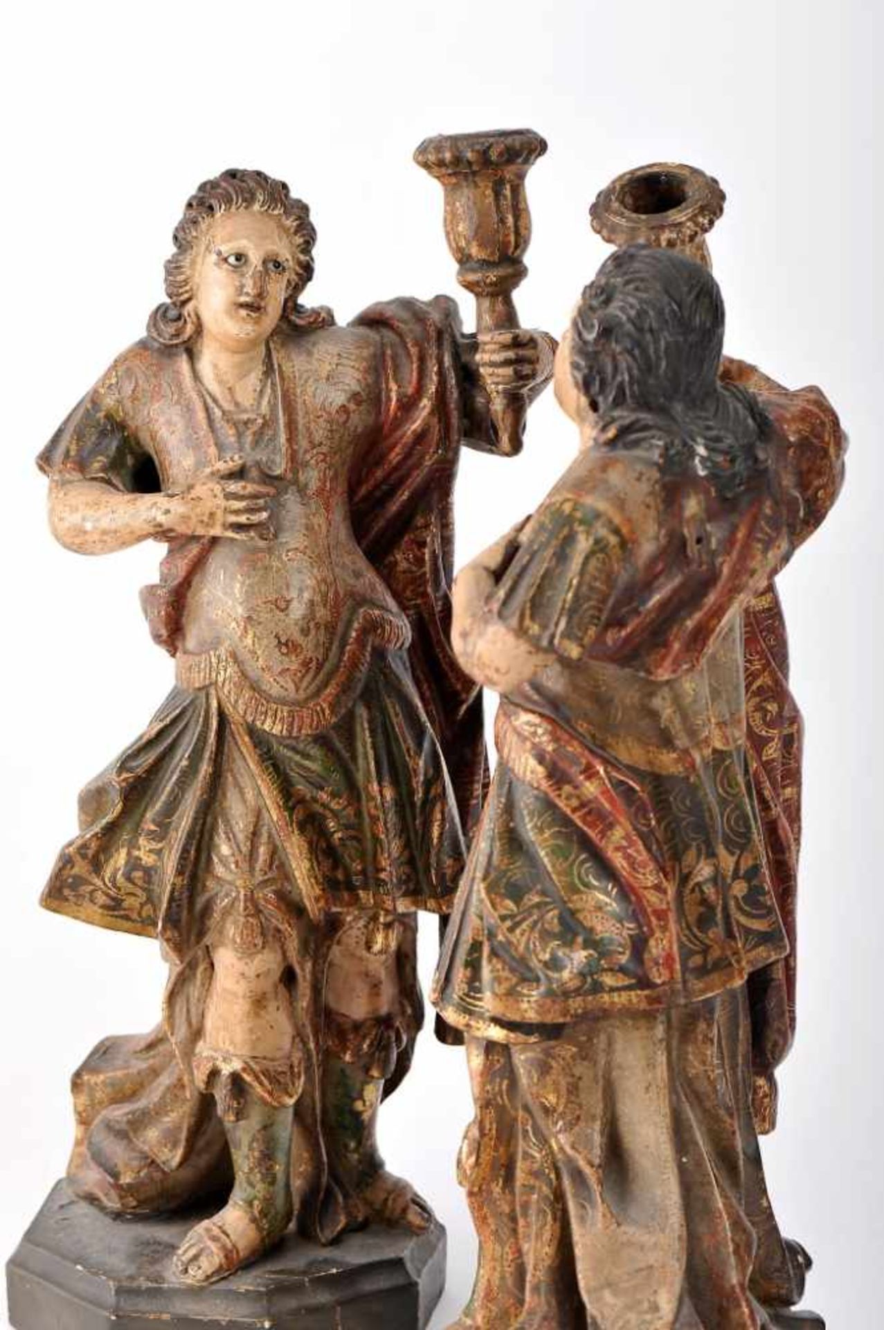 Candle-Bearing SeraphsCandle-Bearing Seraphs, a pair of wood sculptures, polychrome and gilt - Image 3 of 3