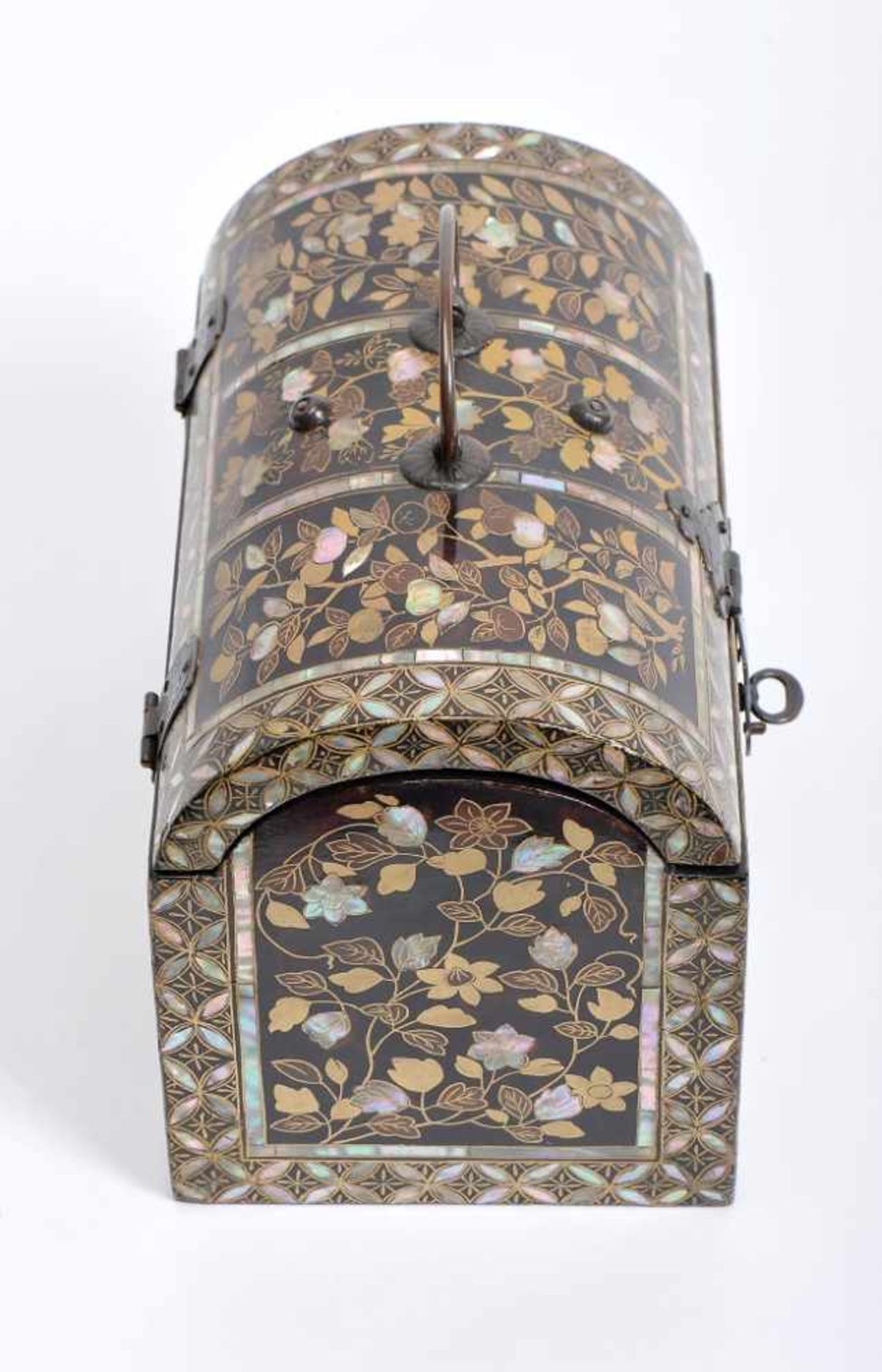 A Chest, Namban Art, black lacquer fully coated wood with gilt and brown decoration and - Image 3 of 3