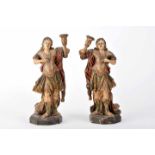 Candle-Bearing SeraphsCandle-Bearing Seraphs, a pair of wood sculptures, polychrome and gilt