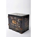 A Two-door Table CabinetA Two-door Table Cabinet, entirely black-lacquered wood with gilt decoration