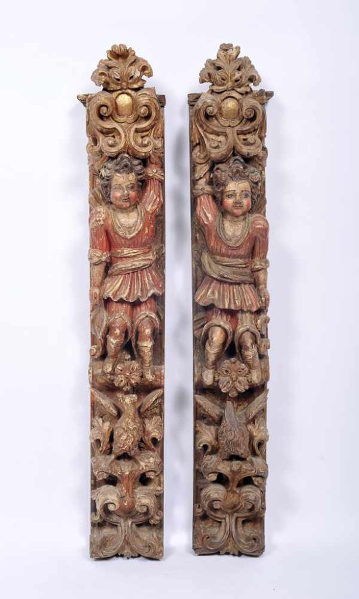 Seraphim and eaglesSeraphim and eagles, Baroque, a pair of carved, painted and gilt wooden