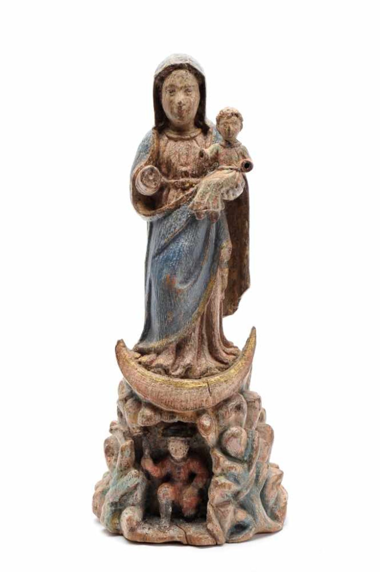 Our Lady with the Child Jesus on a cave with a kneeling Portuguese figureOur Lady with the Child