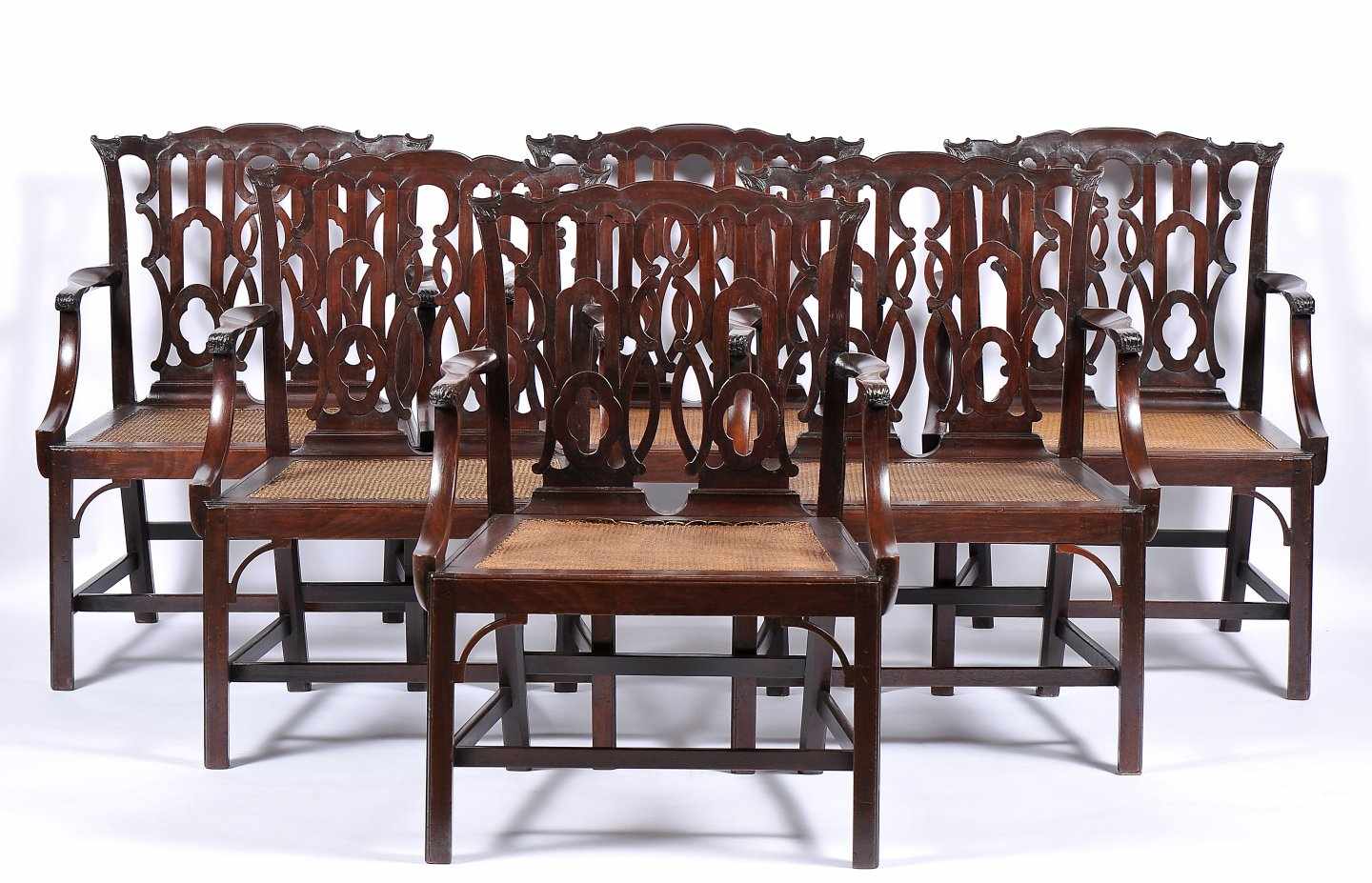 A Set of Six ArmchairsA Set of Six Armchairs, Chippendale style, carved mahogany, pierced back
