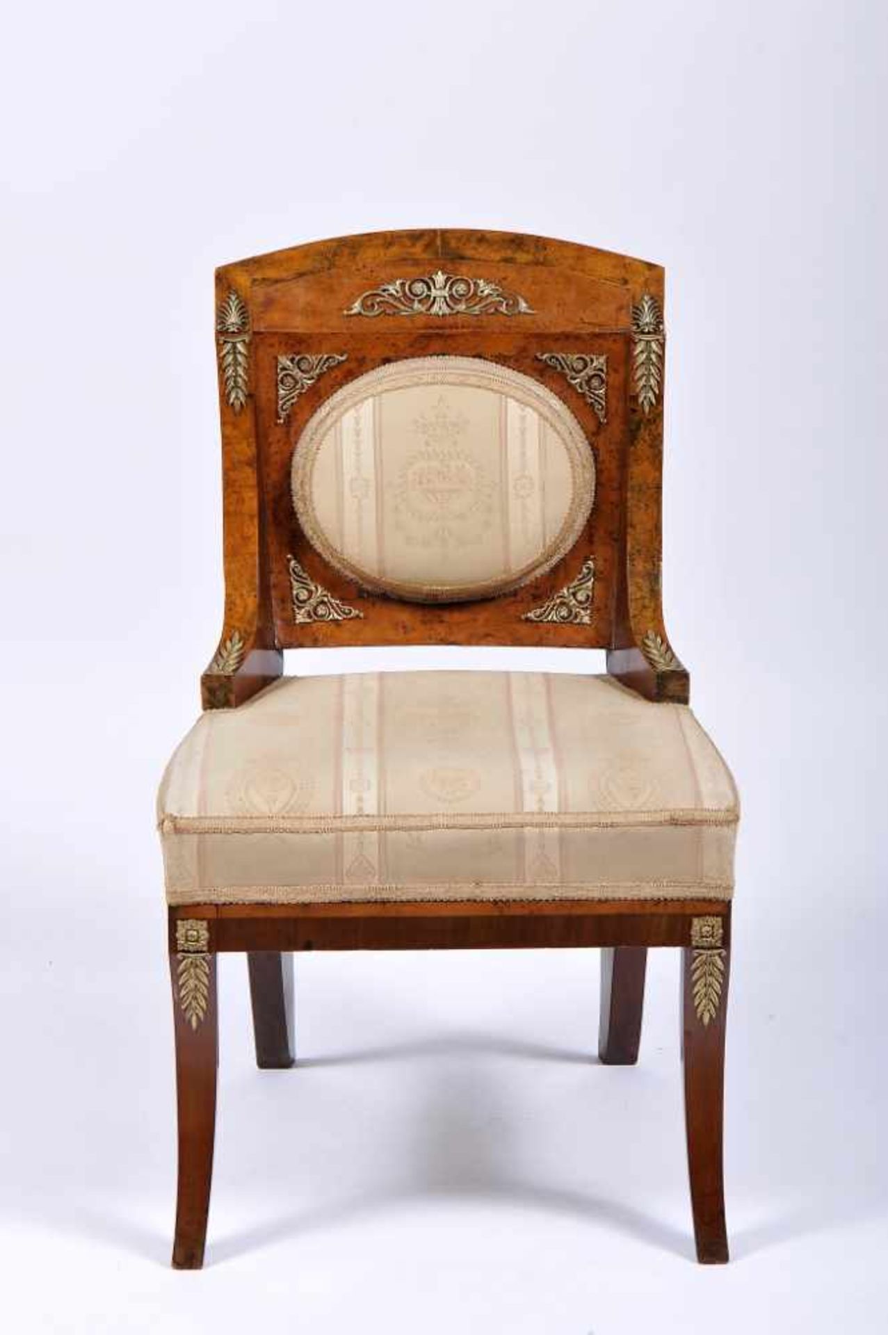A ChairA Chair, neoclassical, walnut veneer, mahogany legs, pierced and gilt bronze applications - Bild 2 aus 3