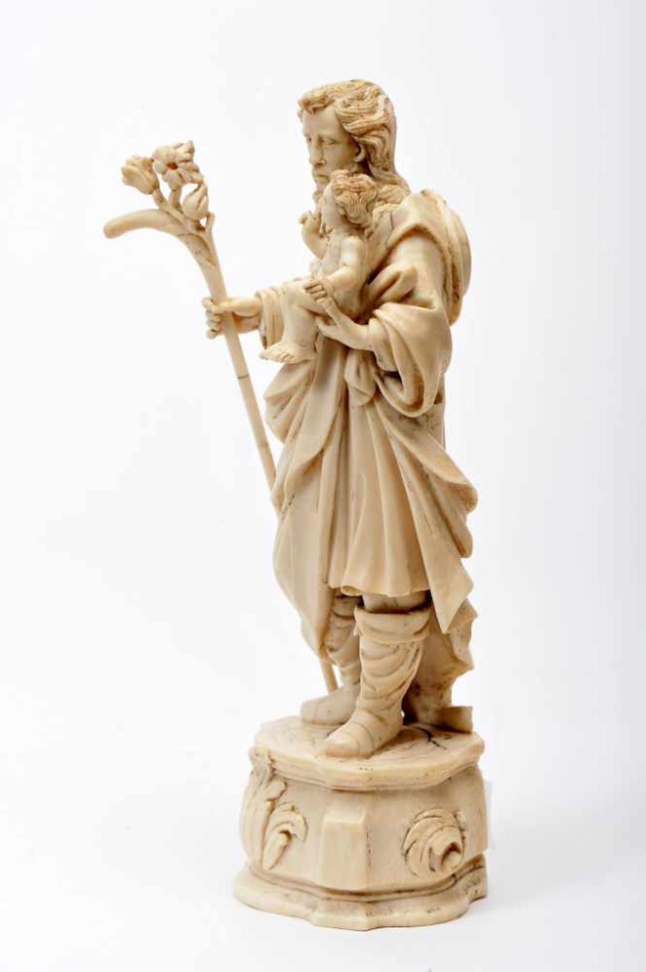 Saint Joseph Pilgrim with the Child JesusSaint Joseph Pilgrim with the Child Jesus, ivory carving, - Image 2 of 2