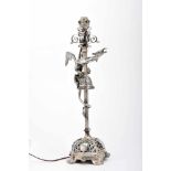 A Table LampA Table Lamp, 916/1000 silver, column with "Dragon", round pierced base, with heraldic