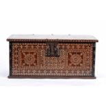 A Small ChestA Small Chest, exotic wood, mother-of-pearl inlaid, interior nooks hole with cover,