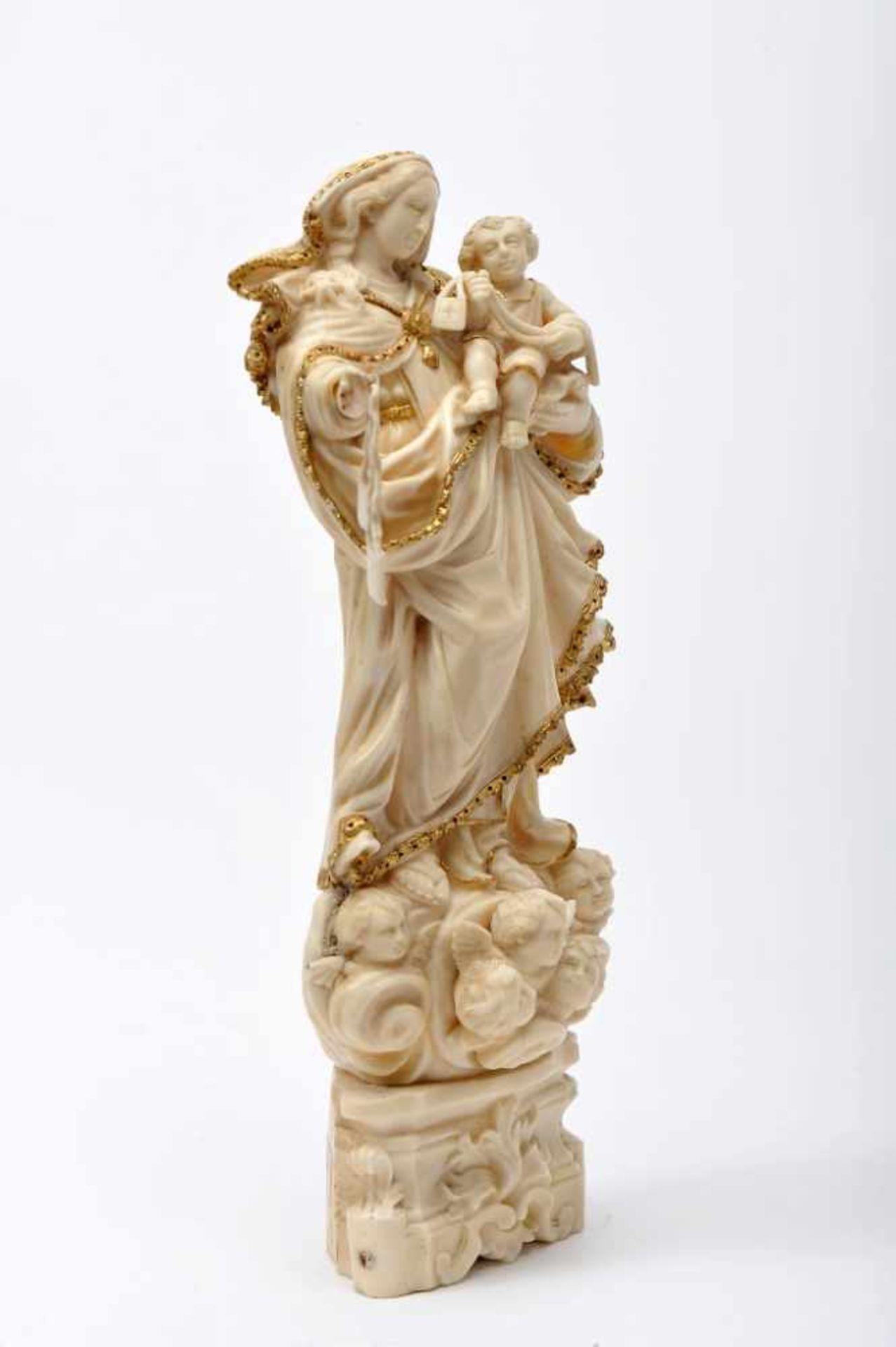 Our Lady of Mount CarmelOur Lady of Mount Carmel, partially gilt ivory sculpture, carved ivory - Image 2 of 2