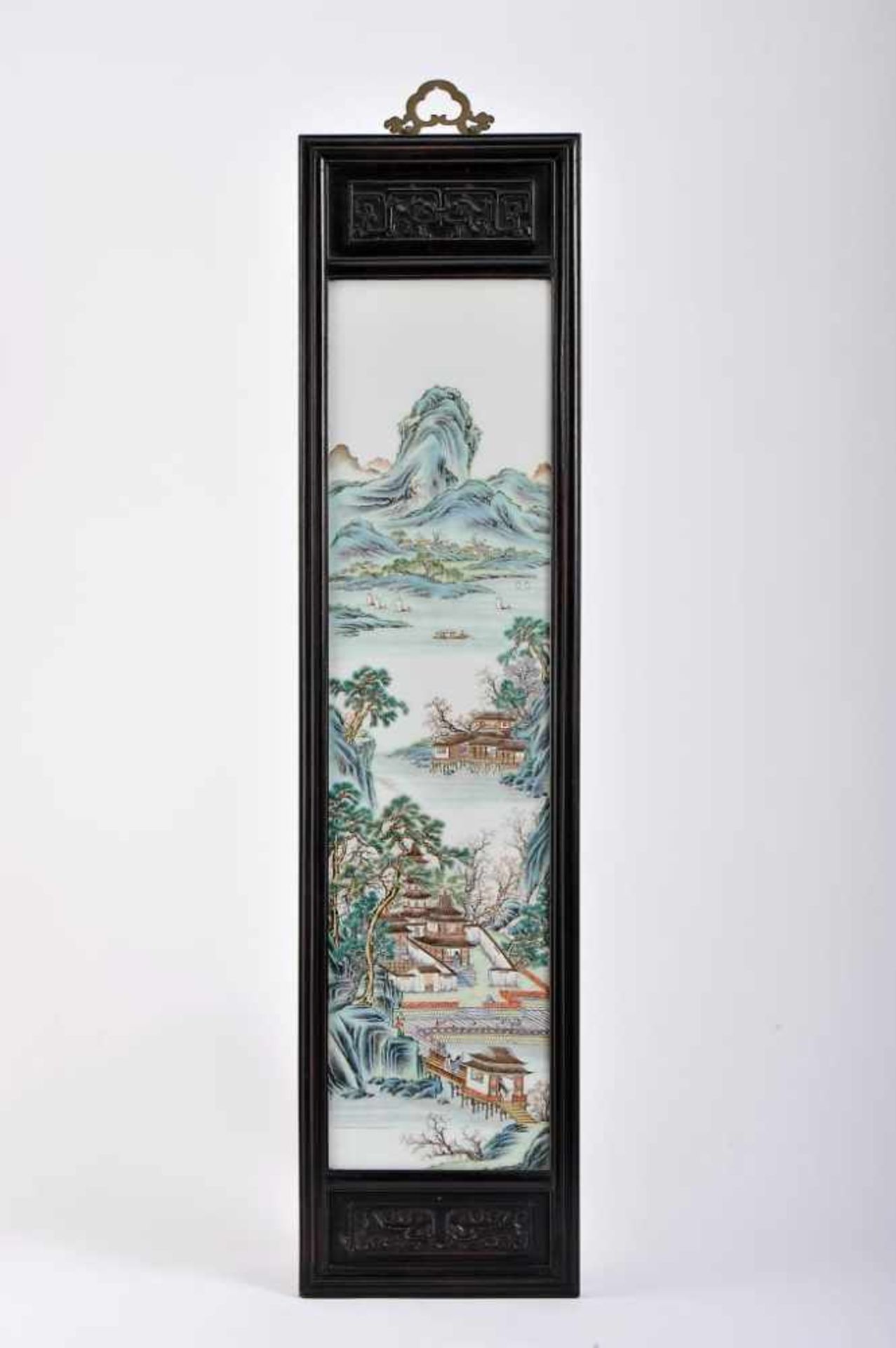 Oriental landscapes with figuresOriental landscapes with figures, four Chinese porcelain - Image 3 of 8