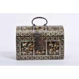 A Chest, Namban Art, black lacquer fully coated wood with gilt and brown decoration and