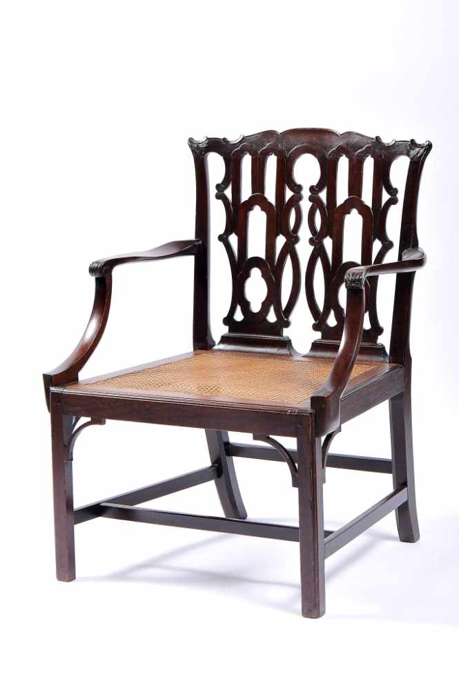 A Set of Six ArmchairsA Set of Six Armchairs, Chippendale style, carved mahogany, pierced back - Image 2 of 2