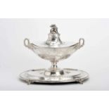 An Oval Tureen with StandAn Oval Tureen with Stand, 916/100 silver, engraved decoration en relief,