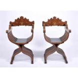 A Pair of «Savonarola» ChairsA Pair of «Savonarola» Chairs, Renaissance style, walnut, bone