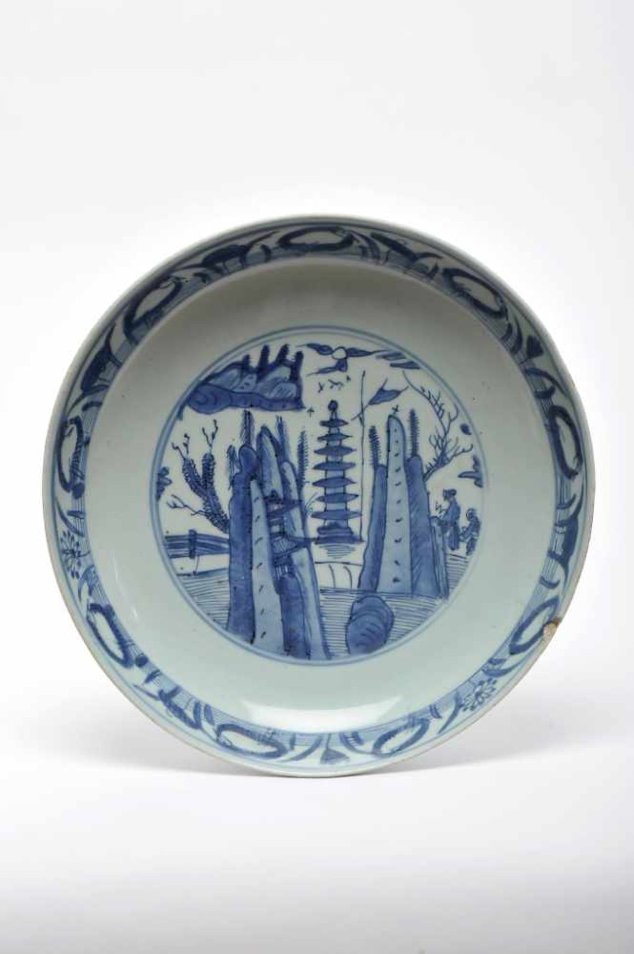 A Small DishA Small Dish, Chinese export porcelain, blue decoration "Landscape with rocks and