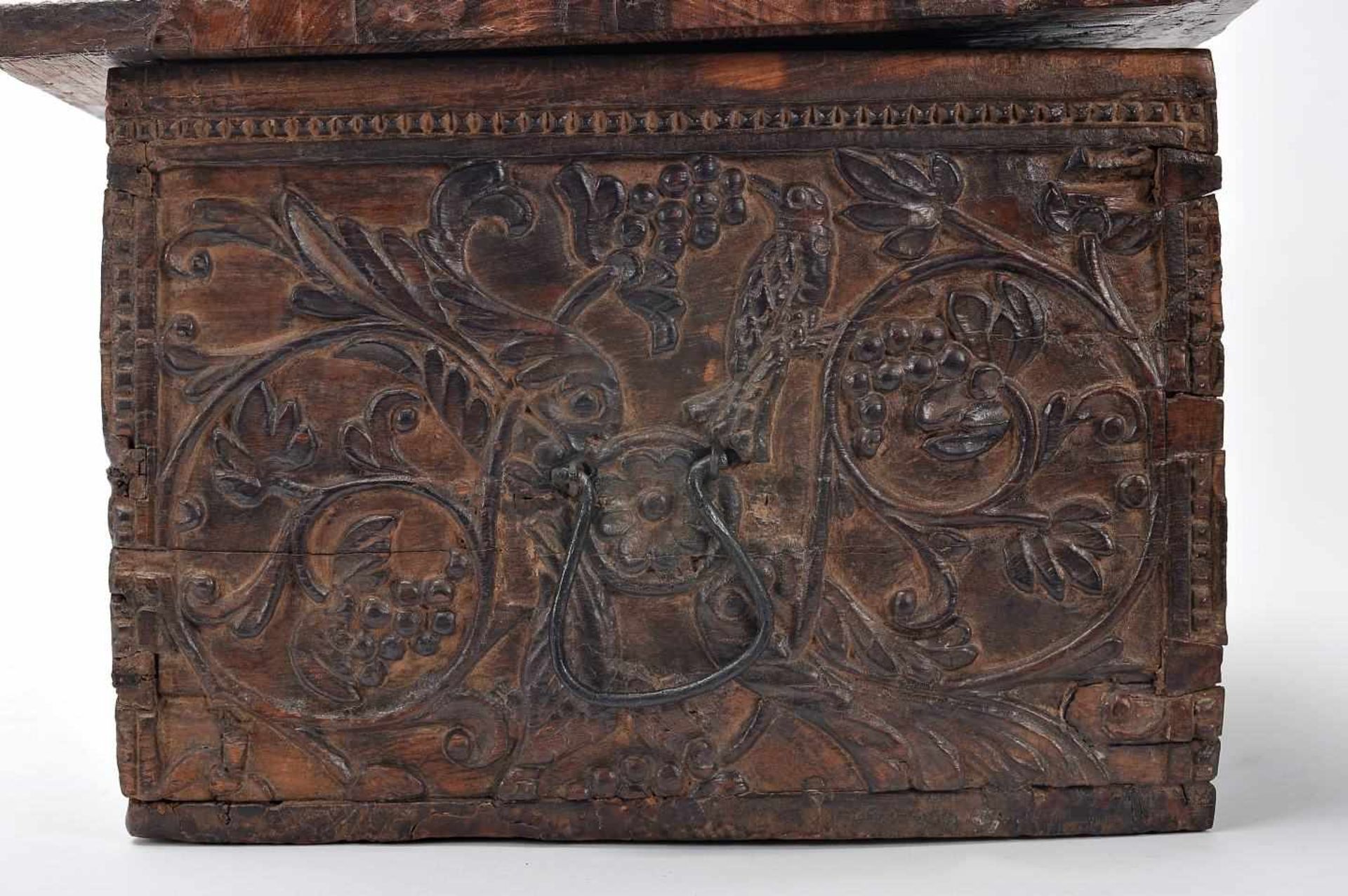 A Small ChestA Small Chest, red anjili wood with traces of polychromy, low-relief decoration " - Image 3 of 4
