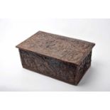A Small ChestA Small Chest, red anjili wood with traces of polychromy, low-relief decoration "