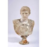 Bust of Augustus of Prima Porta, alabaster sculpture according to a