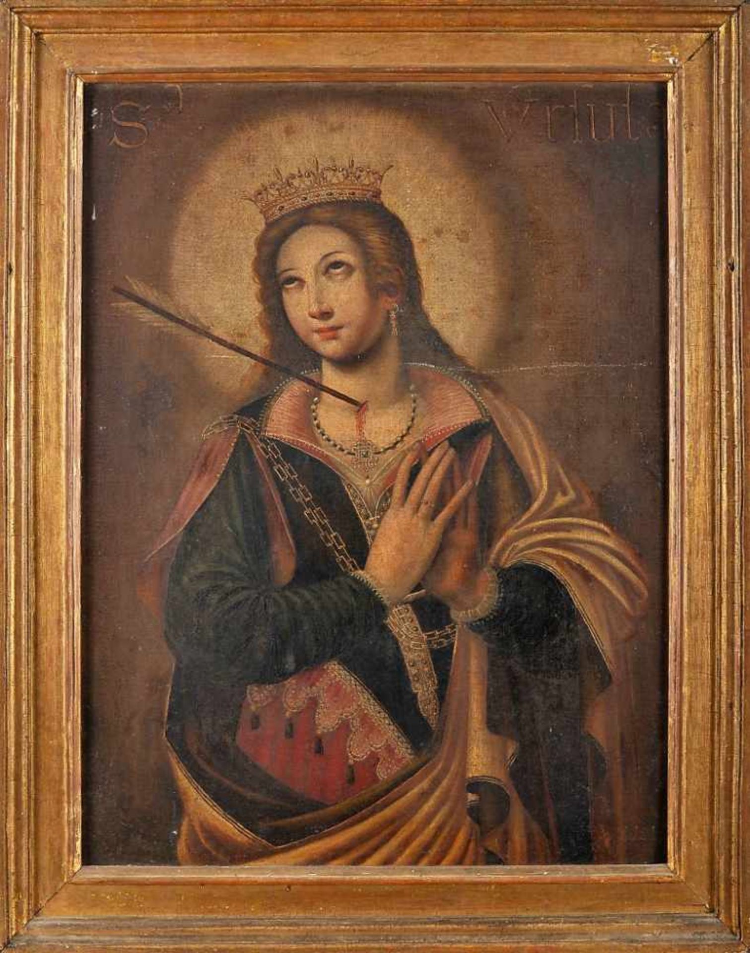 Saint UrsulaSaint Ursula, oil on canvas, Iberian school, 17th C., relined, small restoration,