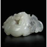 A white and russet jade group, China, Qing Dynasty - 19th century. Depicting three [...]