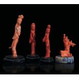 Four coral figures, China, early 1900s - Gross weight 319gr, H from 10cm to 16cm -