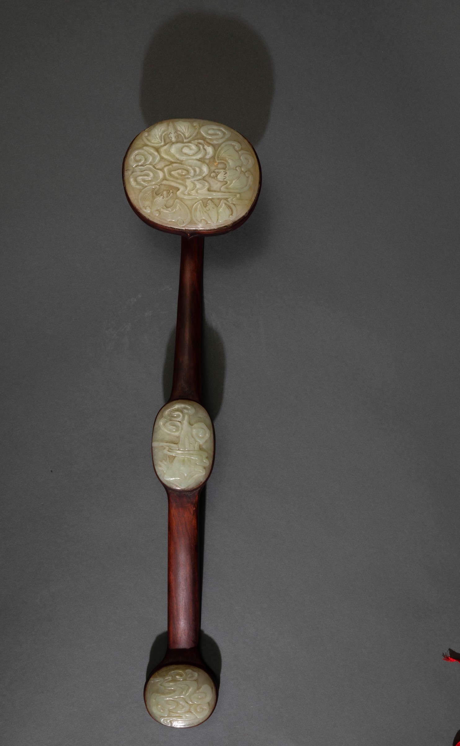 A wood and jade Ruyi, China, Qing Dynasty, 1800s - H 53cm - - Image 12 of 12