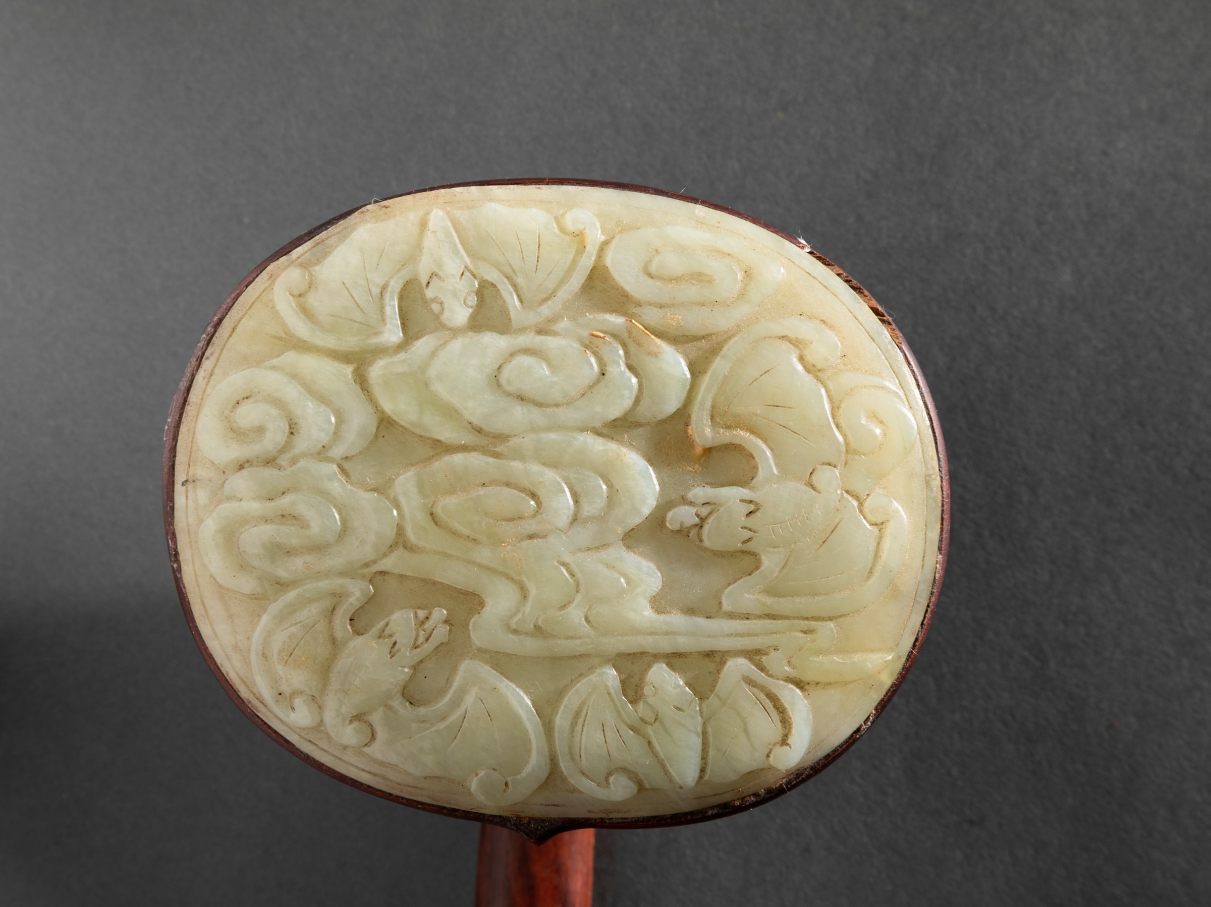 A wood and jade Ruyi, China, Qing Dynasty, 1800s - H 53cm - - Image 2 of 12