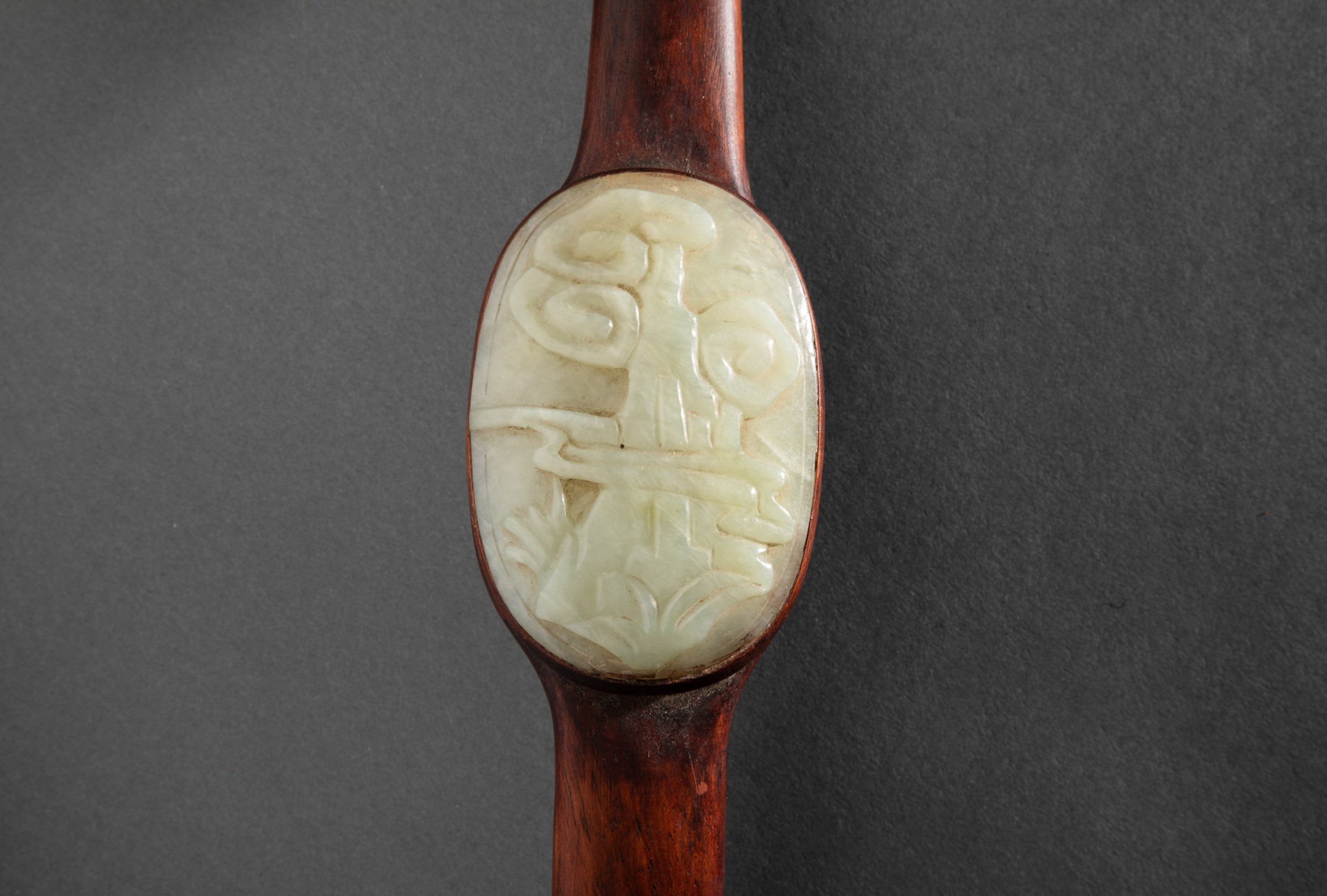 A wood and jade Ruyi, China, Qing Dynasty, 1800s - H 53cm - - Image 3 of 12