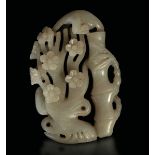 A Celadon jade group, China, Qing Dynasty - 19th century. 7x4.5cm -